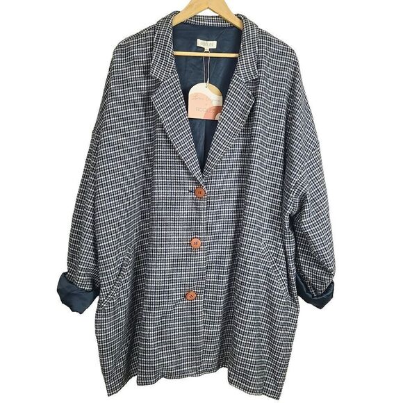 NEW Roolee‎ X Lauren Virginia Blazer Jacket 4XL Gray Green Houndstooth Buttoned - Picture 1 of 10